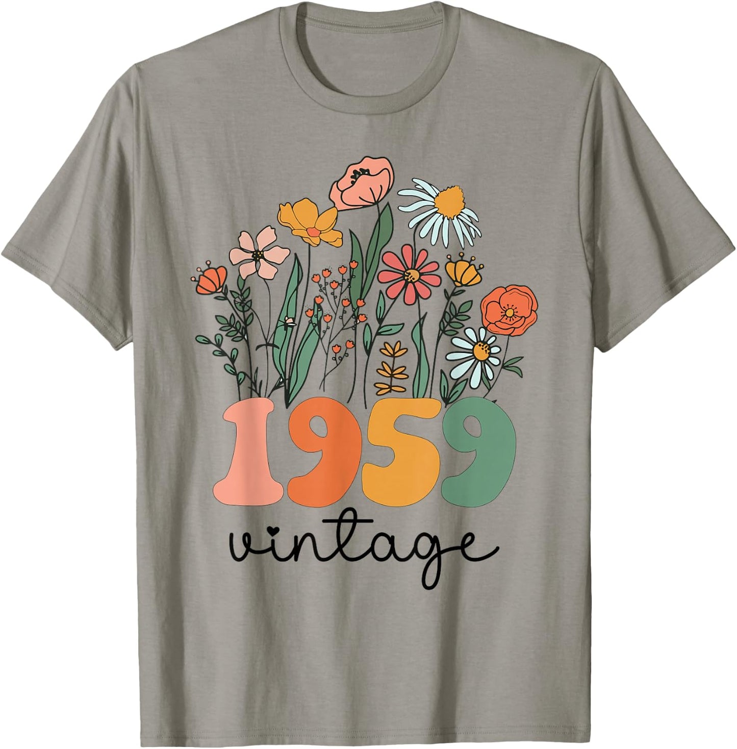 66 Years Old Vintage 1959 66th Women Birthday Wildflower T-Shirt - T-Shirt | Sand