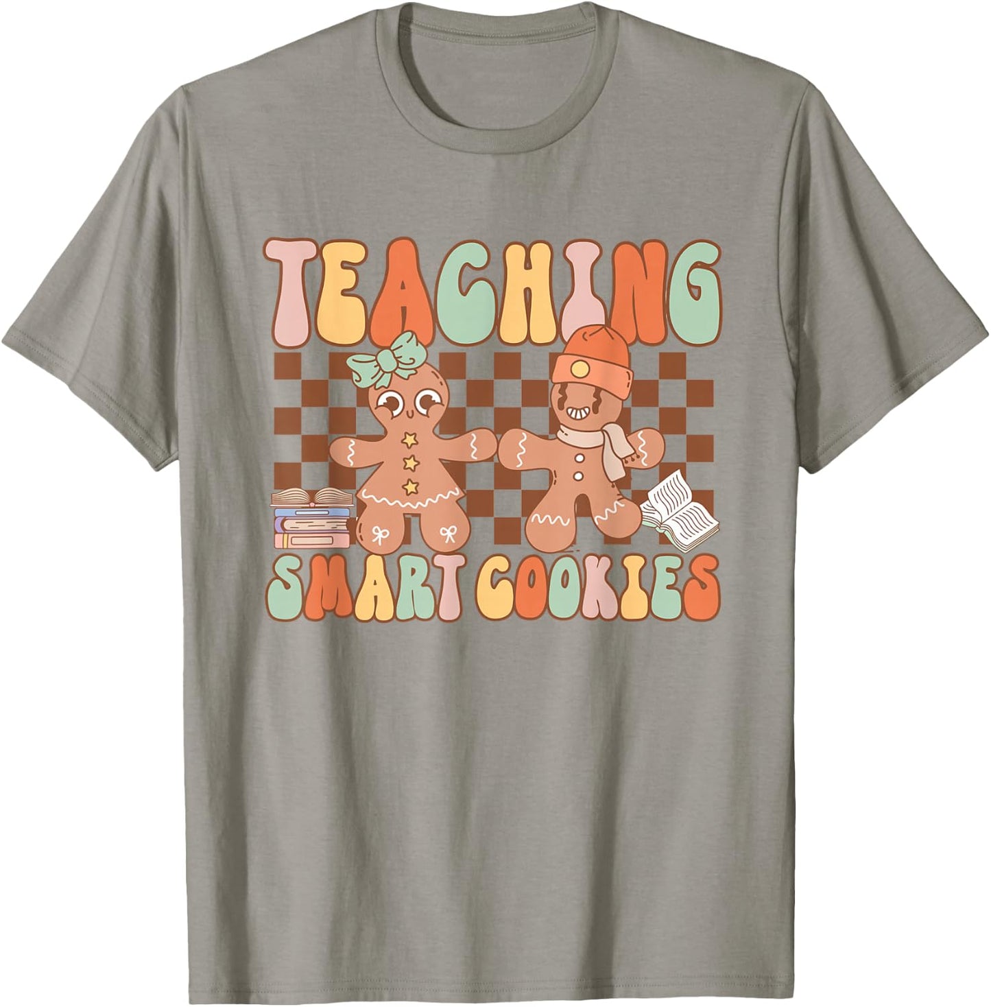 Retro Teaching Smart Cookies Teacher Christmas Gingerbread T-Shirt - T-Shirt | Sand