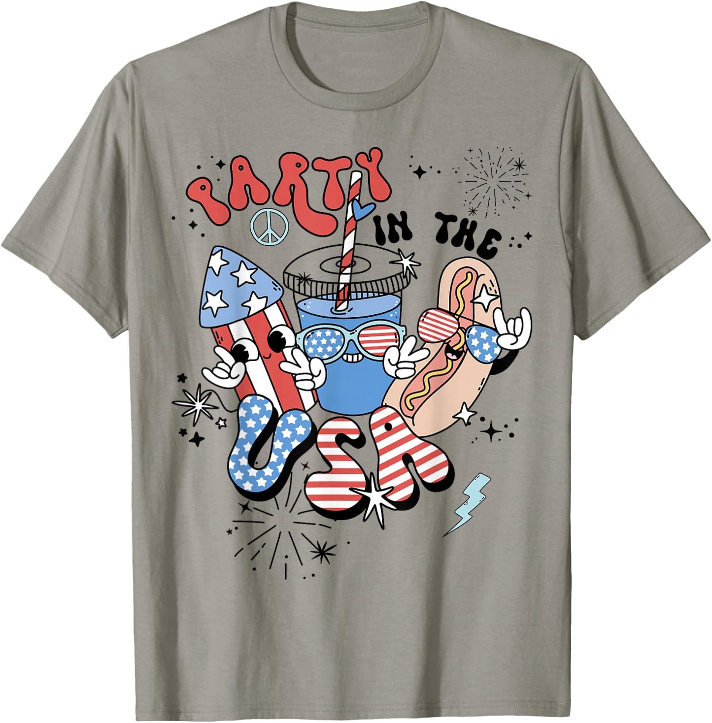 Retro Party in The USA Flag Groovy 4th of July Patriotic T-Shirt - T-Shirt | Sand
