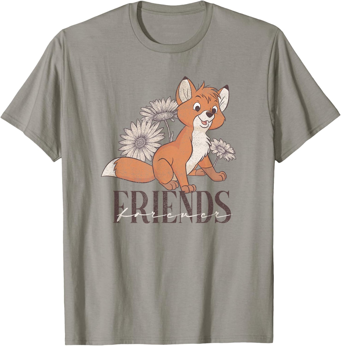 Disney The Fox and The Hound Fox Friends Forever Floral Logo T-Shirt - T-Shirt | Sand