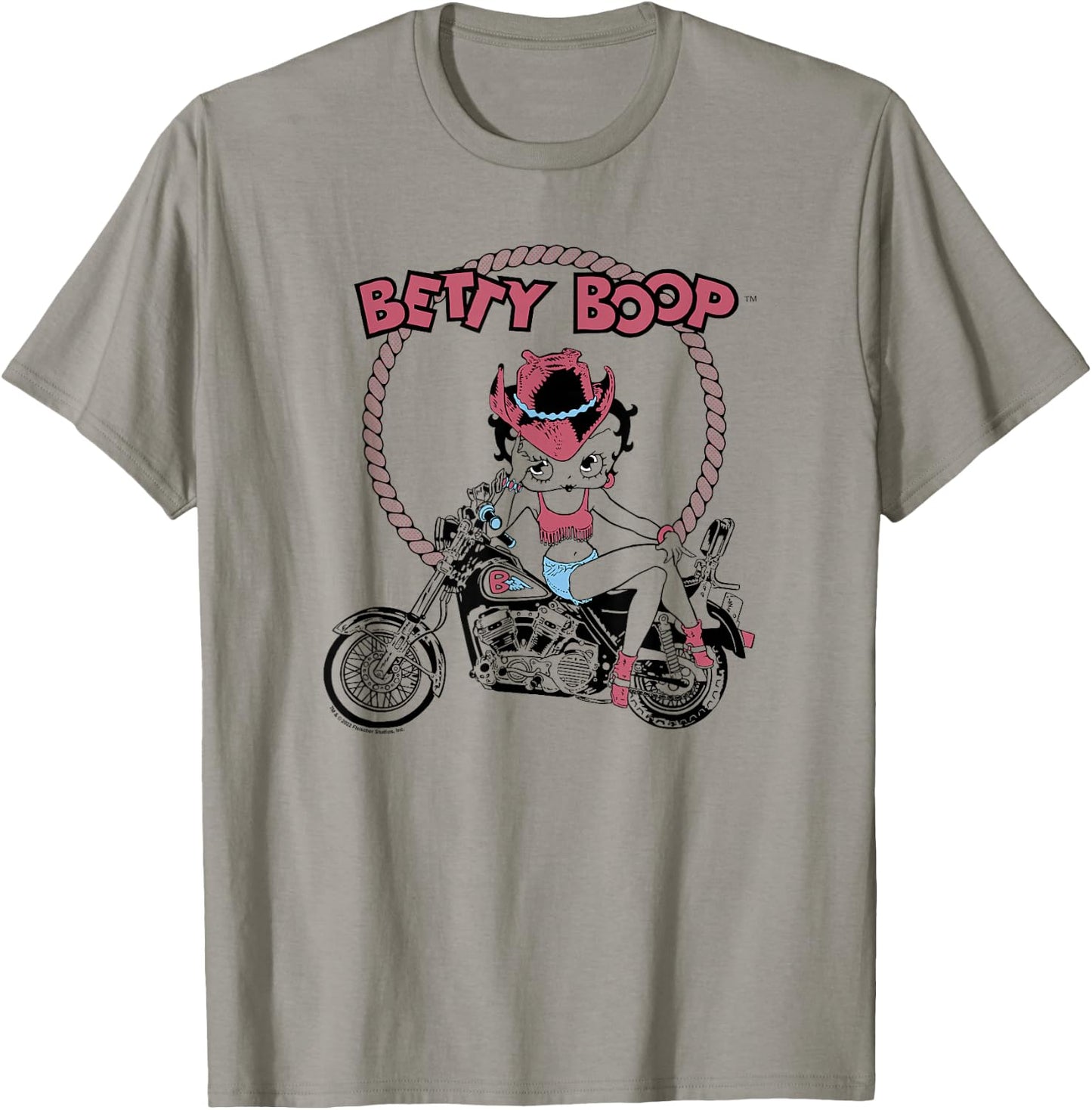 Betty Boop Cowgirl Biker Sitting Pose Outline T-Shirt - T-Shirt | Sand