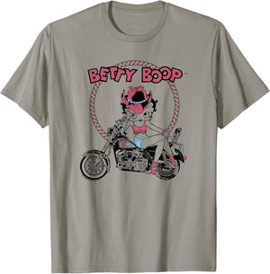 Betty Boop Cowgirl Biker Sitting Pose Outline T-Shirt - T-Shirt | Sand