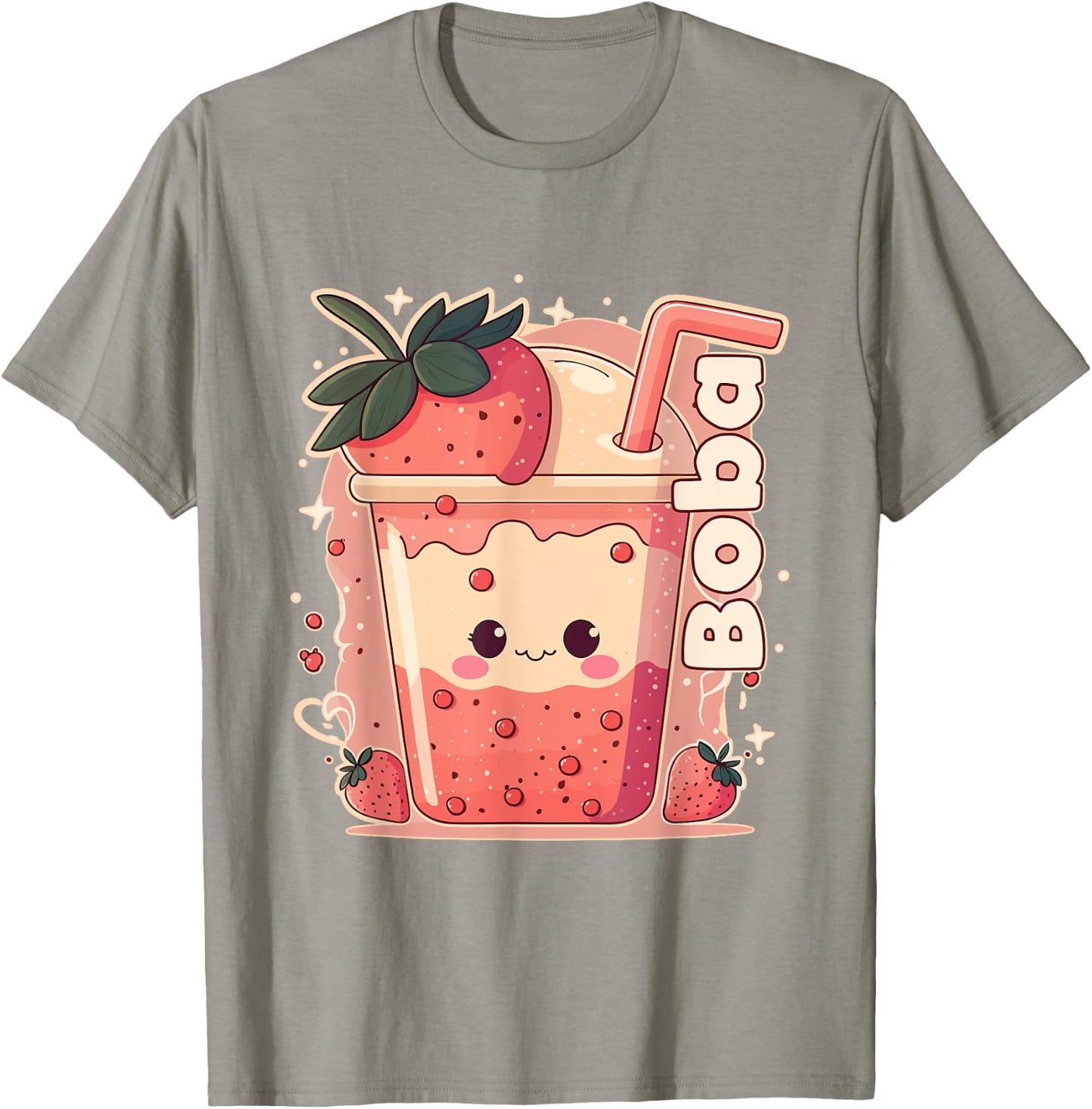 Strawberry Boba Anime Bubble Tea Neko Girls Kawaii Teen T-Shirt - T-Shirt | Sand
