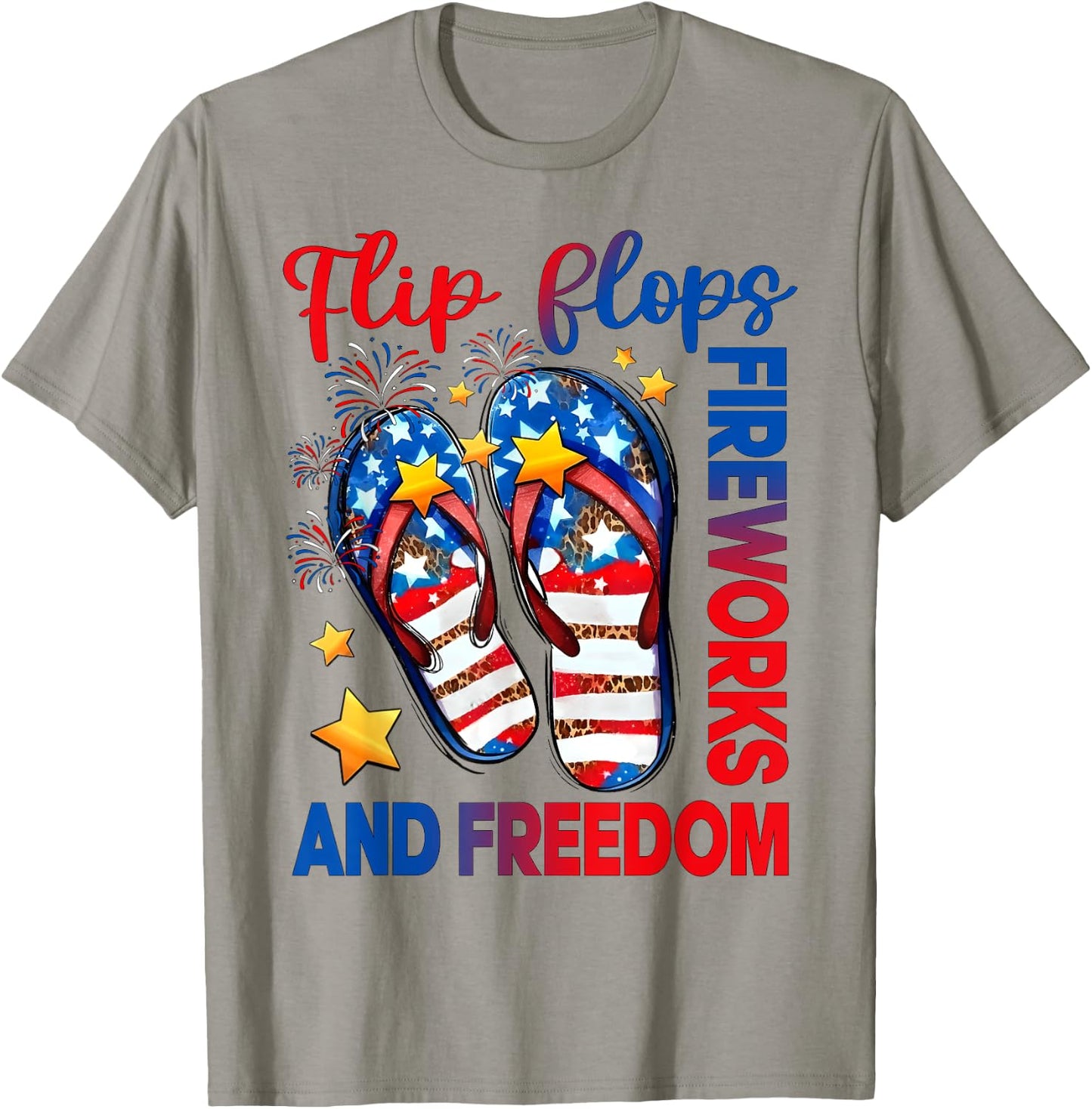 Retro Flip Flops Fireworks & Freedom American Flag Summer Women Kids Men T-Shirt - T-Shirt | Sand