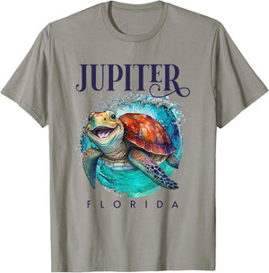 Jupiter Florida Watercolor Happy Sea Turtle T-Shirt - T-Shirt | Sand