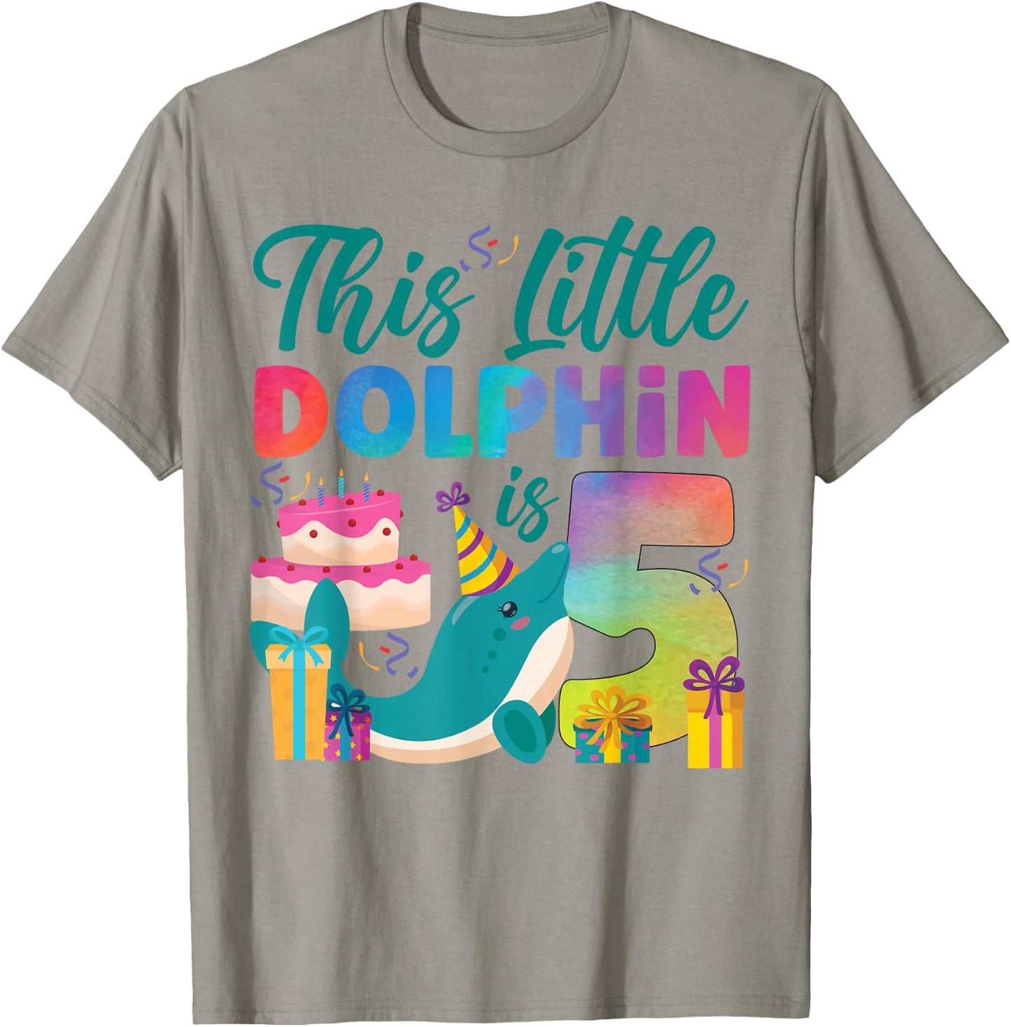 Dolphin 5th Birthday Watercolor This Little Dolphin Is 5 T-Shirt - T-Shirt | Sand