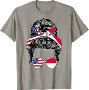 Heritage American Women Indonesian Girl Indonesia Flag T-Shirt - T-Shirt | Sand