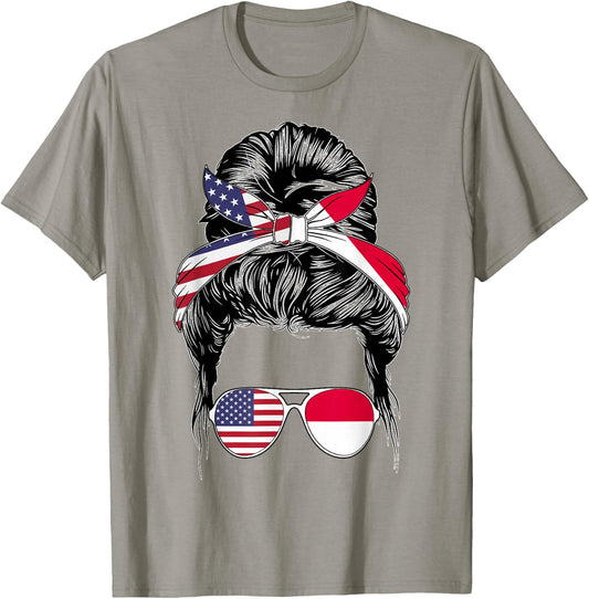 Heritage American Women Indonesian Girl Indonesia Flag T-Shirt - T-Shirt | Sand