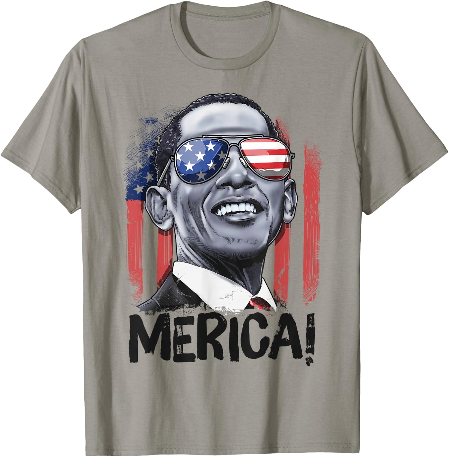 Barack Obama 4th Of July Merica Men Women USA American Flag T-Shirt - T-Shirt | Sand