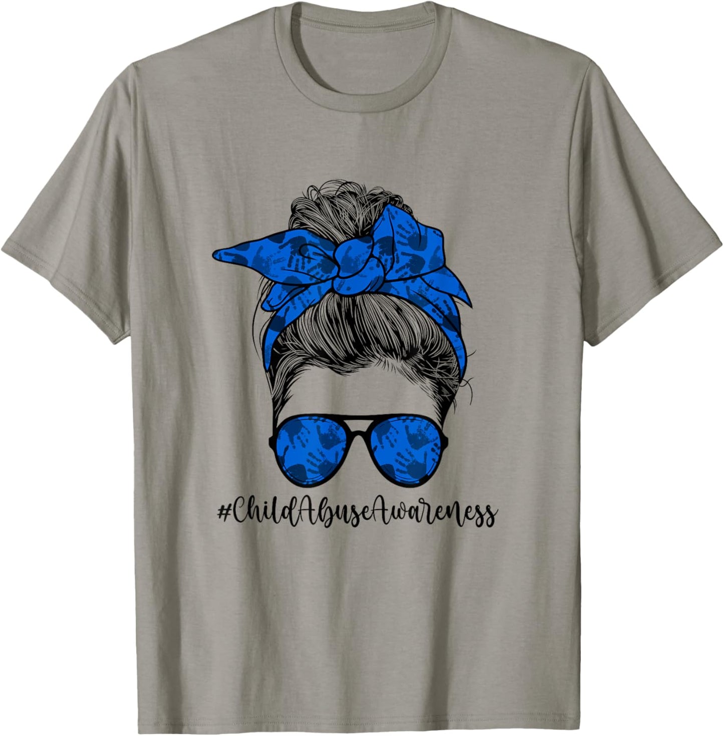 Child Abuse Awareness Messy Bun Child Abuse Prevention Month T-Shirt - T-Shirt | Sand