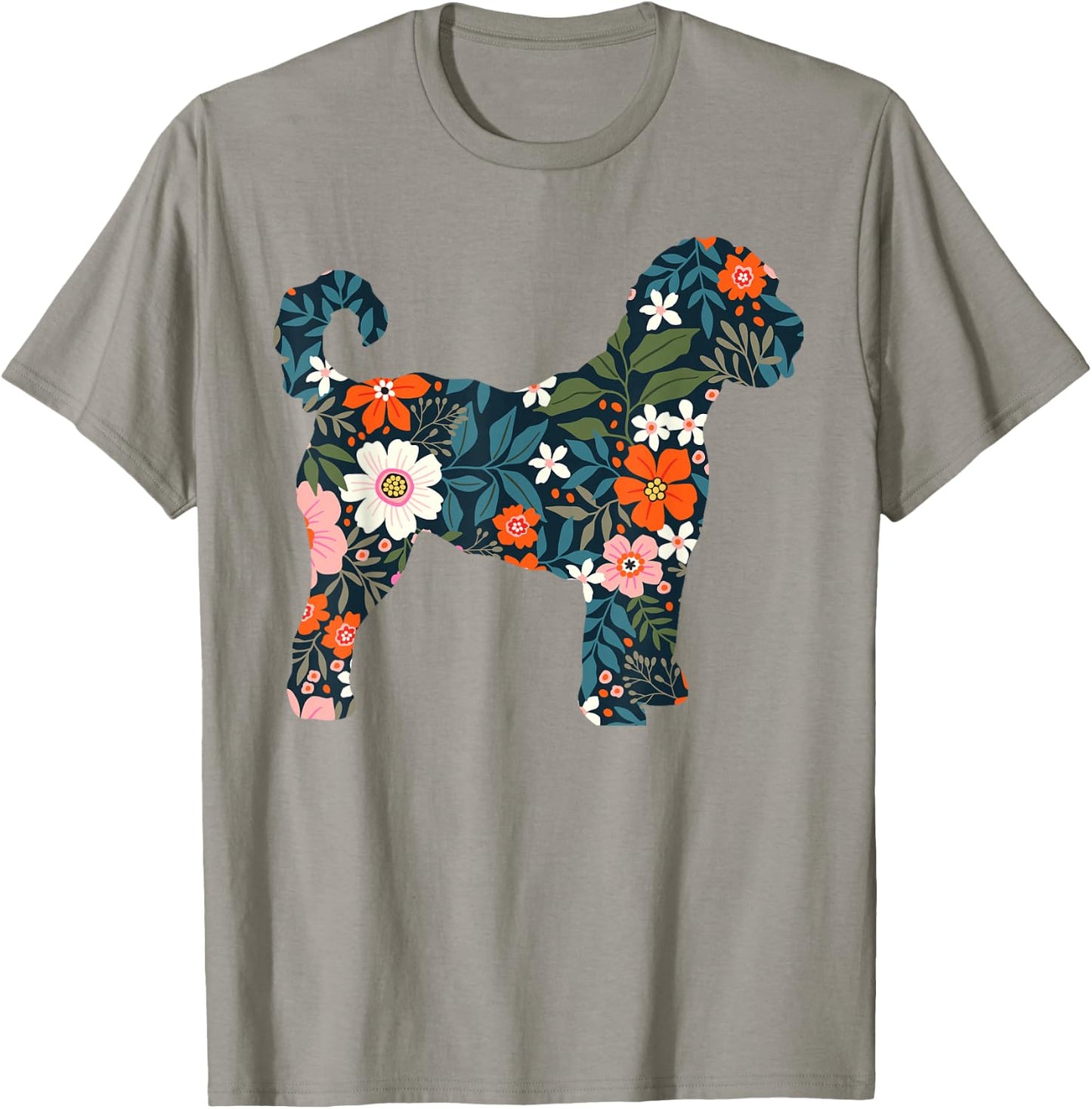 Floral Dog Silhouette for Labradoodle or Gooldendoodle Mom T-Shirt - T-Shirt | Sand