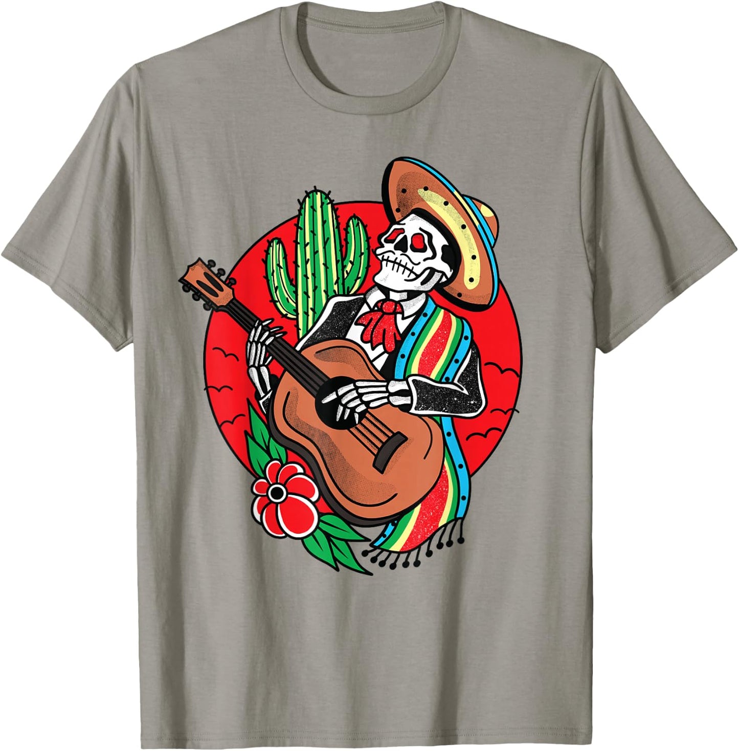 Mexican Skeleton Mariachi American Traditional Tattoo Flash T-Shirt - T-Shirt | Sand