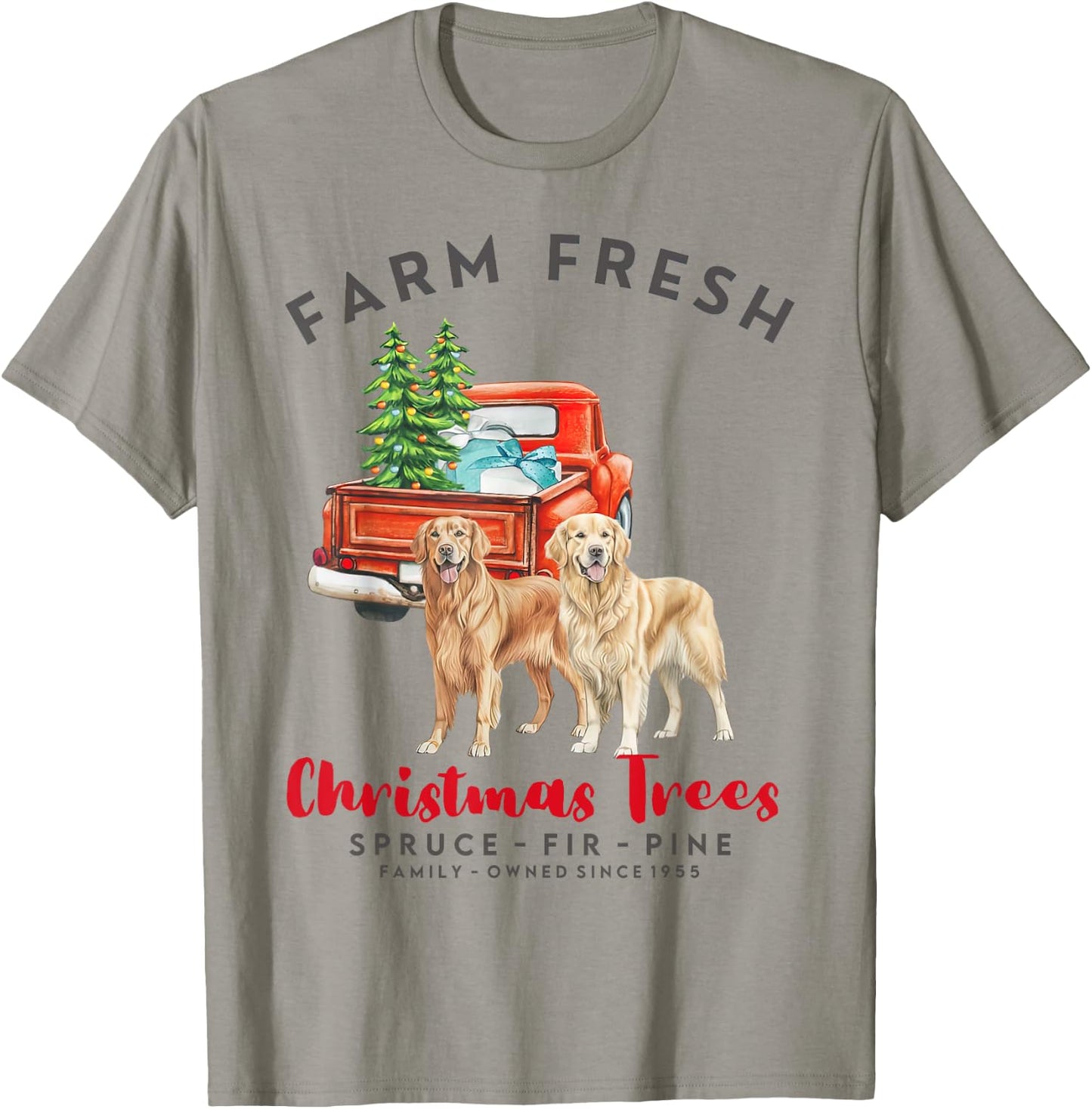 Golden Retriever Christmas Farm Fresh Christmas Trees T-Shirt - T-Shirt | Sand