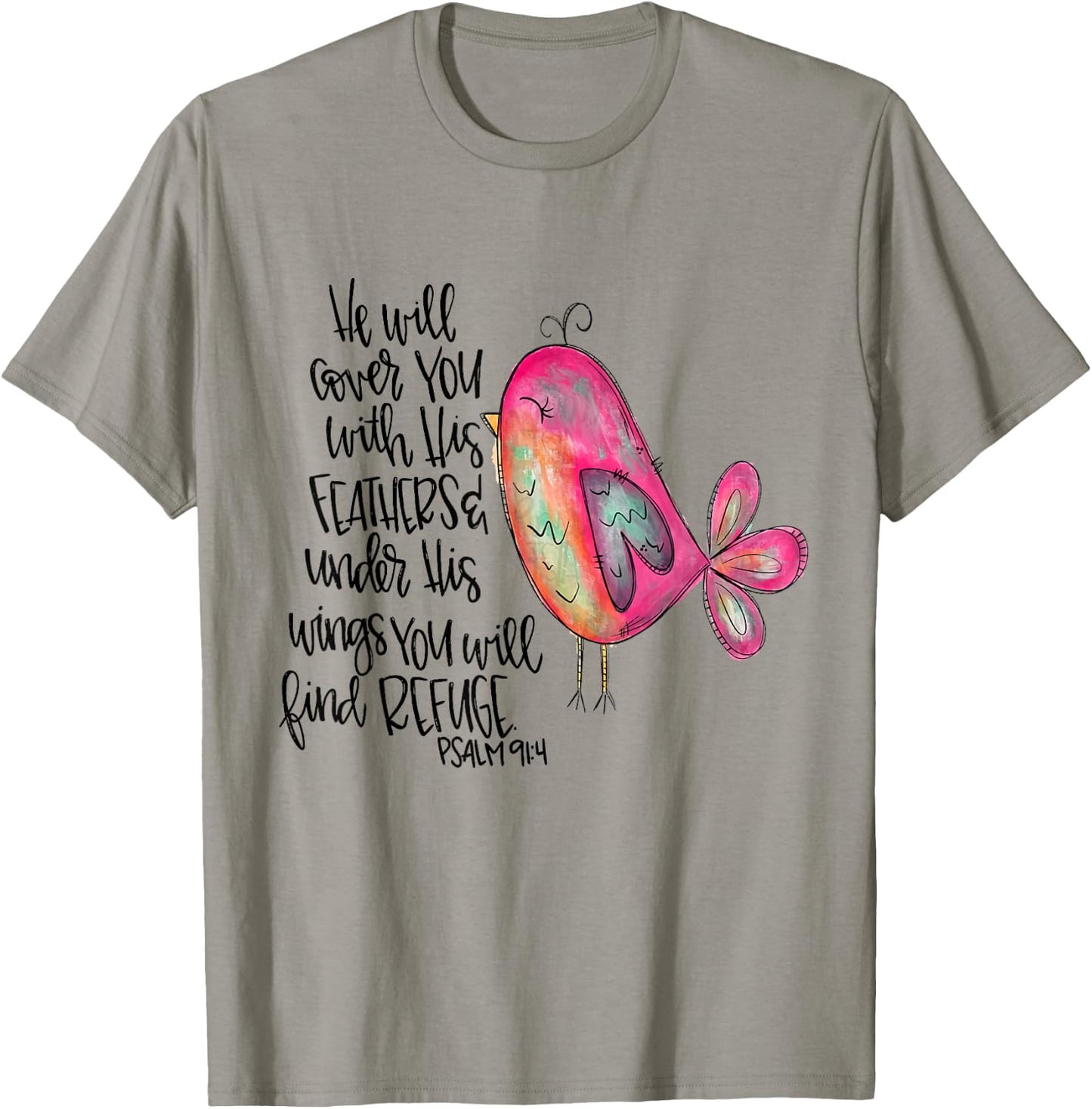 He Will Cover You With His Feathers Psalm 91:4 Christian T-Shirt - T-Shirt | Sand