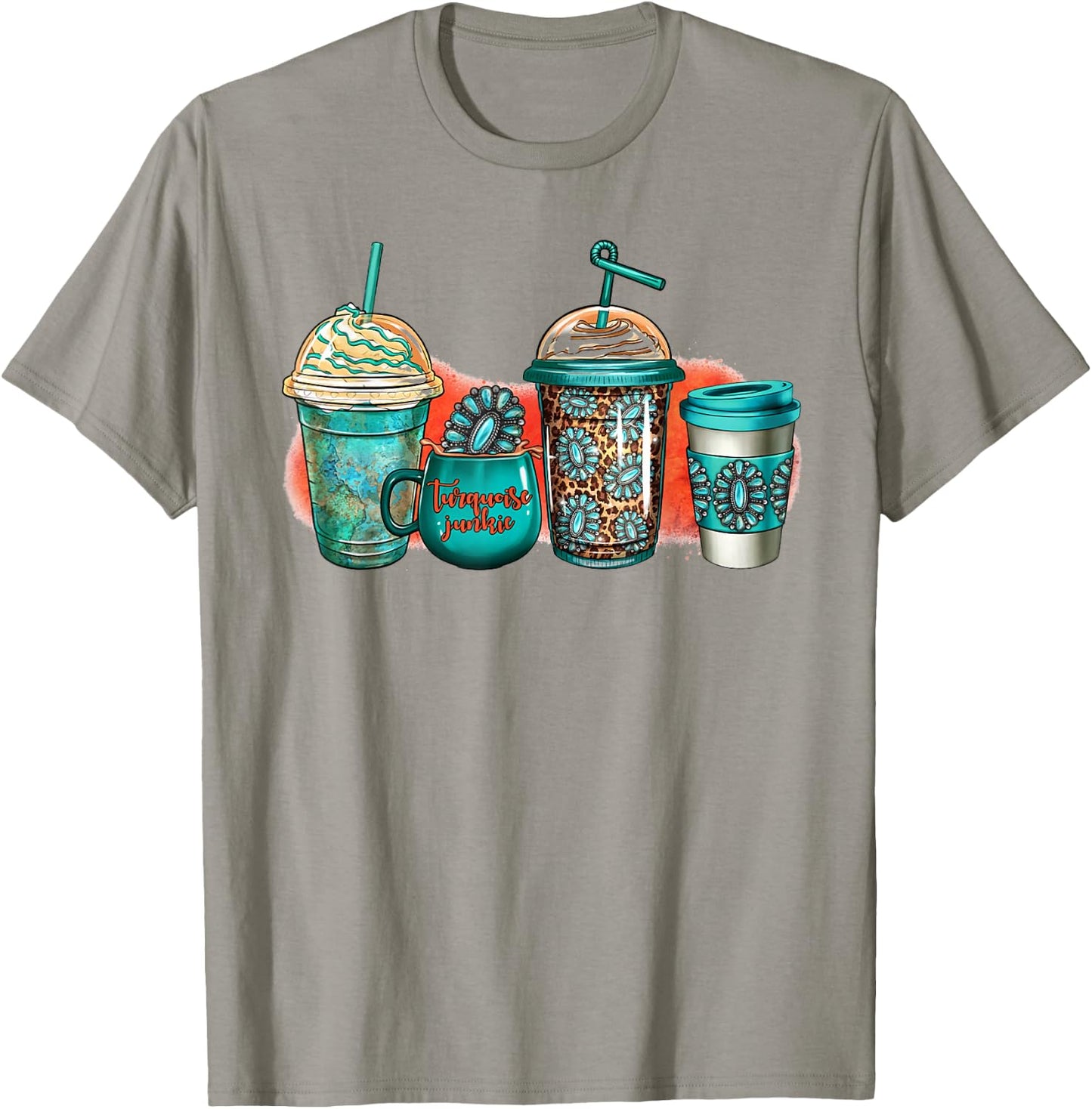 Turquoise Junkie Coffee Cups Western Gemstone Rodeo Coffee T-Shirt - T-Shirt | Sand