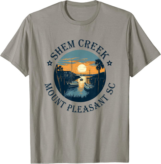 Shem Creek Sunset Mount Pleasant SC T-Shirt - T-Shirt | Sand