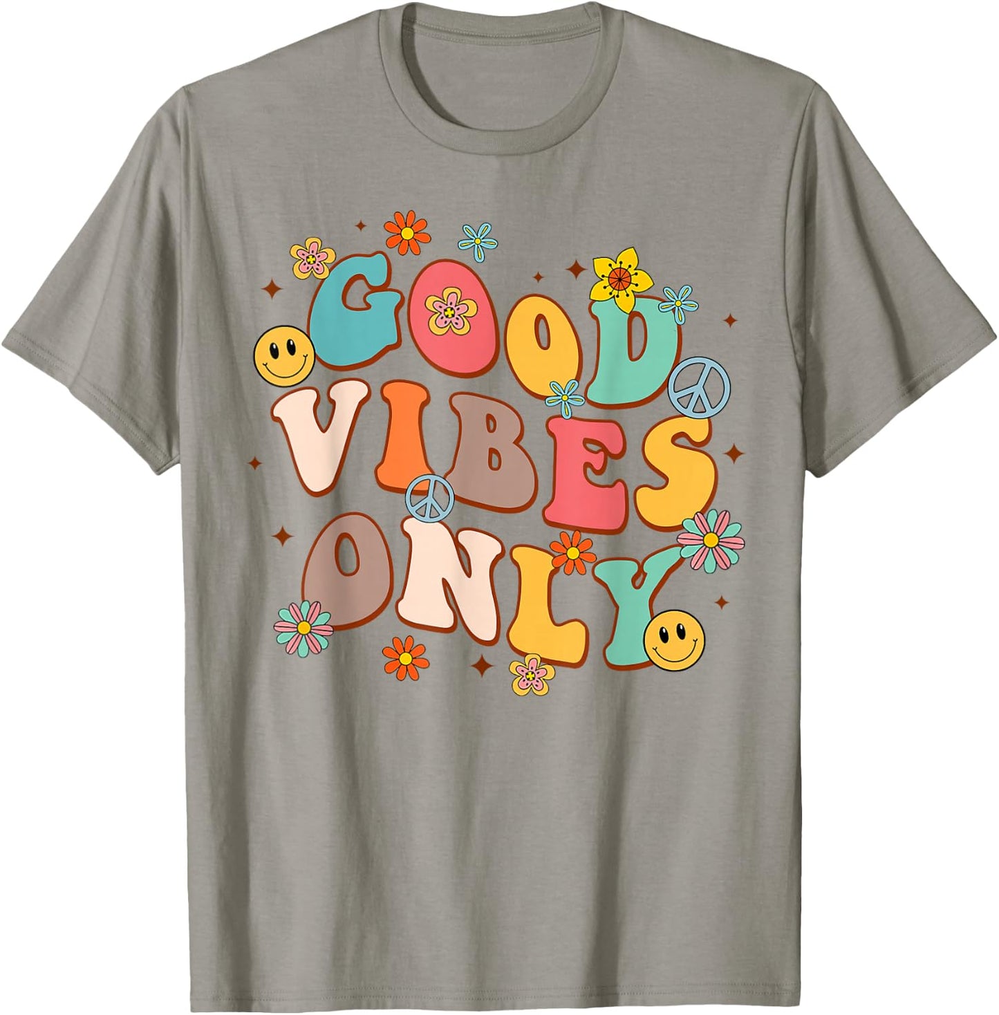 Good Vibes Only Peace Sign Love 60s 70s Retro Groovy Hippie T-Shirt - T-Shirt | Sand