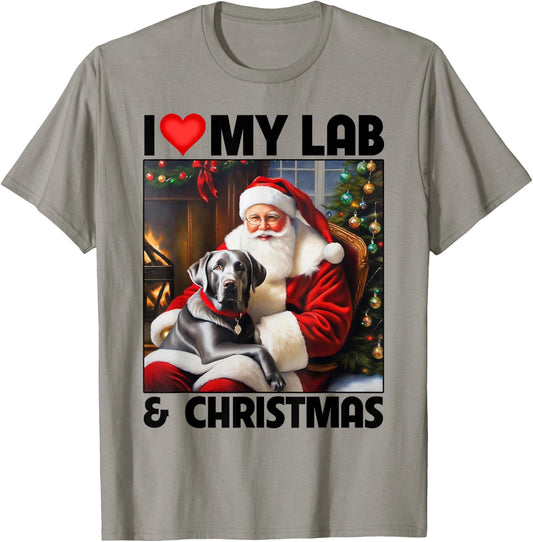 I Love My Silver Lab Retriever and Christmas Santa Clause T-Shirt - T-Shirt | Sand