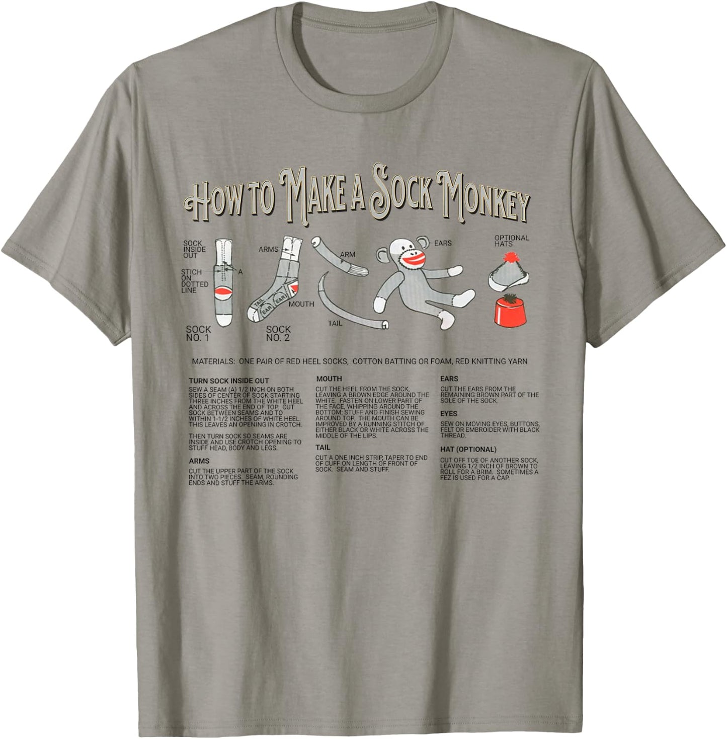 How to Make a Sock Monkey Vintage Sock Monkeys T-Shirt - T-Shirt | Sand