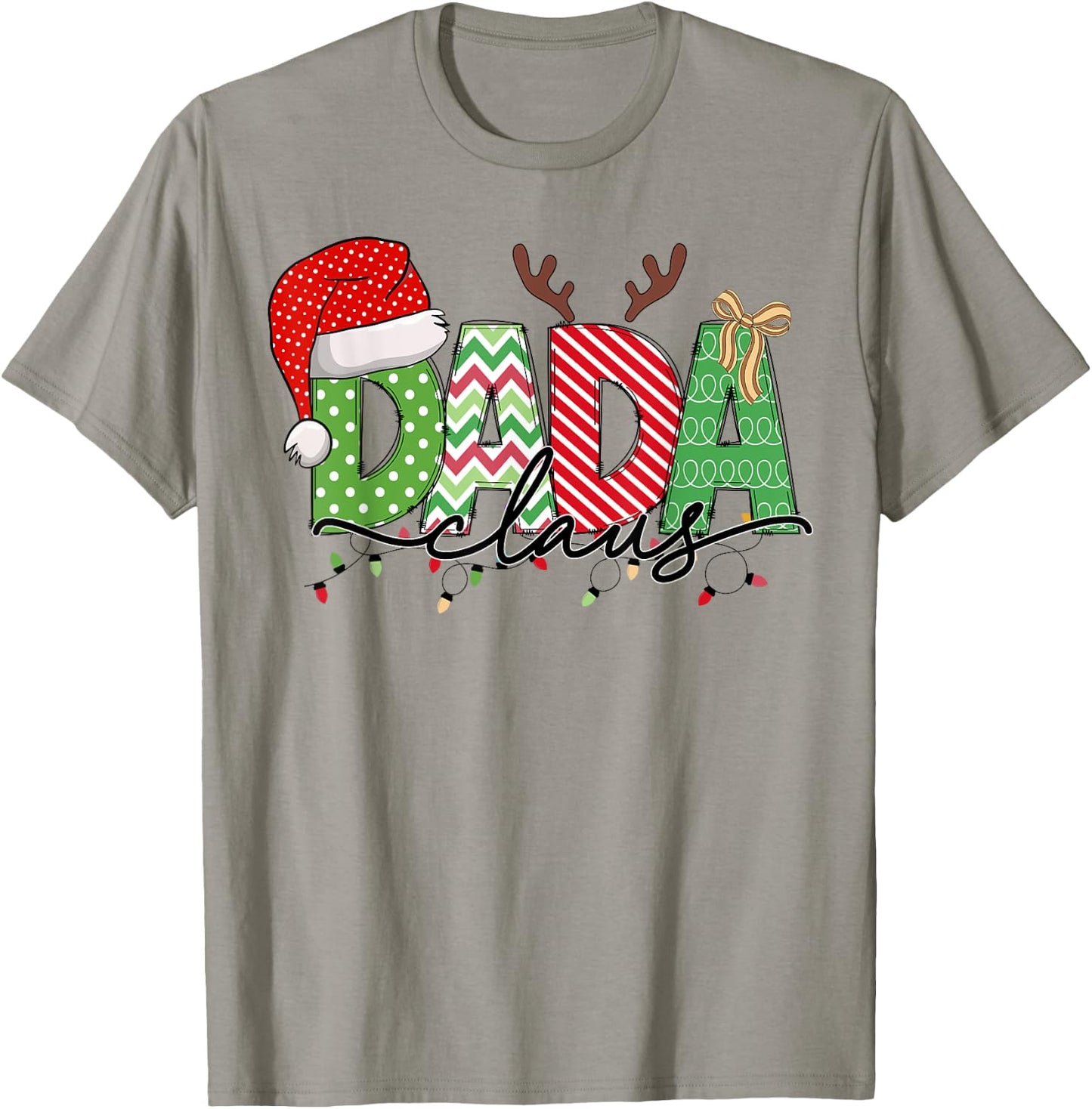 Dada Claus Christmas Lights Pajama Family Matching Outfit T-Shirt - T-Shirt | Sand