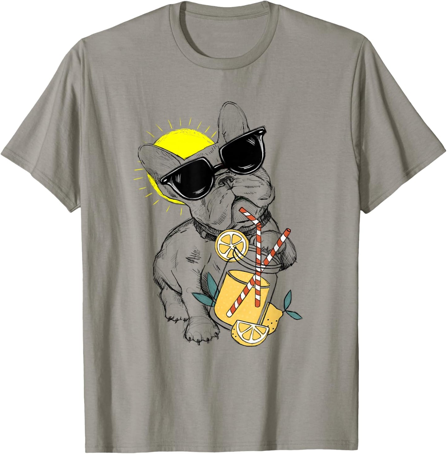 Funny French Bulldog Glasses Summer Lemonade Gift Women Kids T-Shirt - T-Shirt | Sand