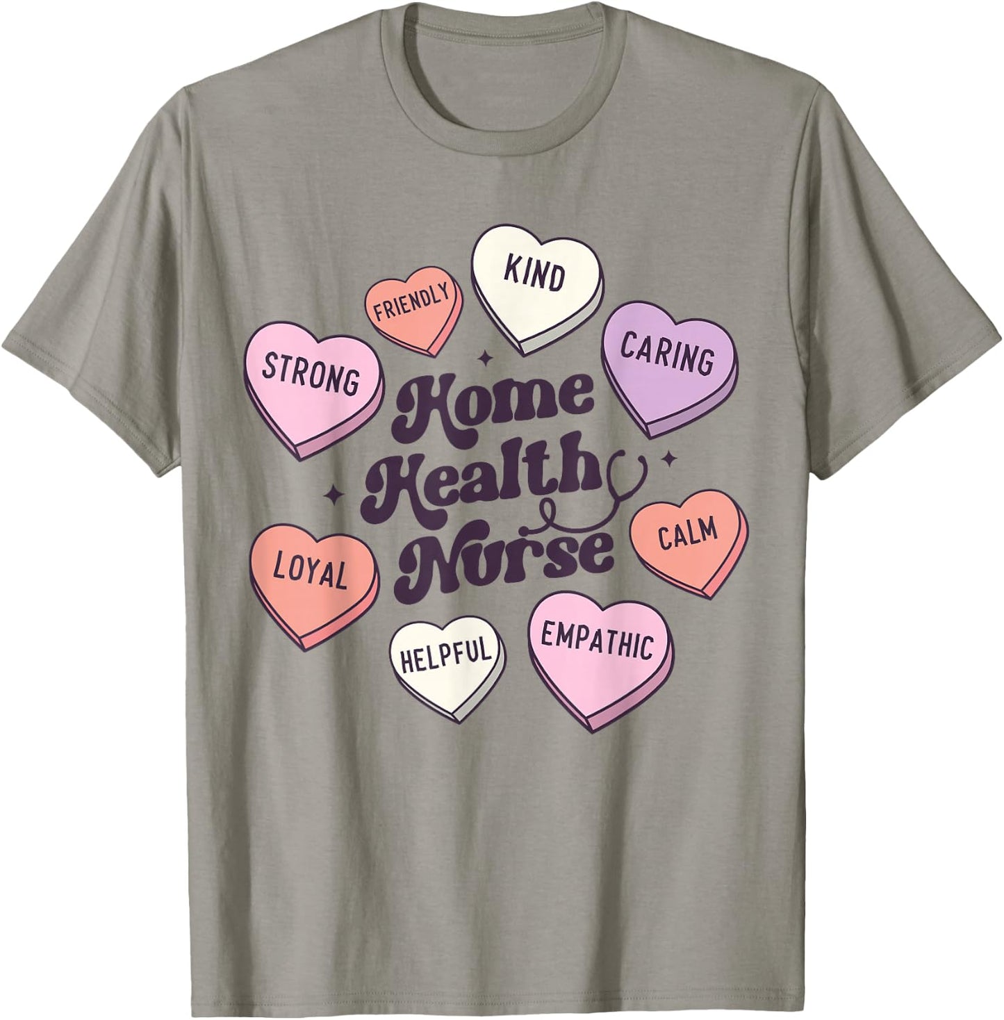 Home Health Nurse Groovy Medical Valentines Day Retro Hearts T-Shirt - T-Shirt | Sand