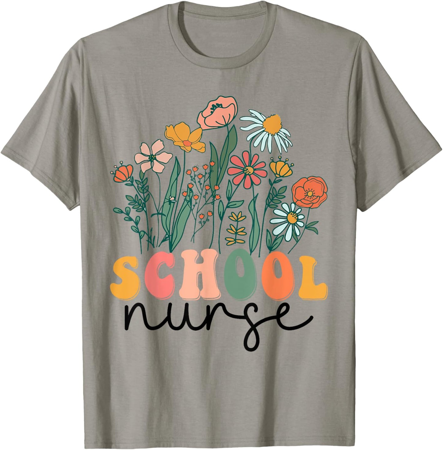Groovy Wildflower School Nurse T-Shirt - T-Shirt | Sand