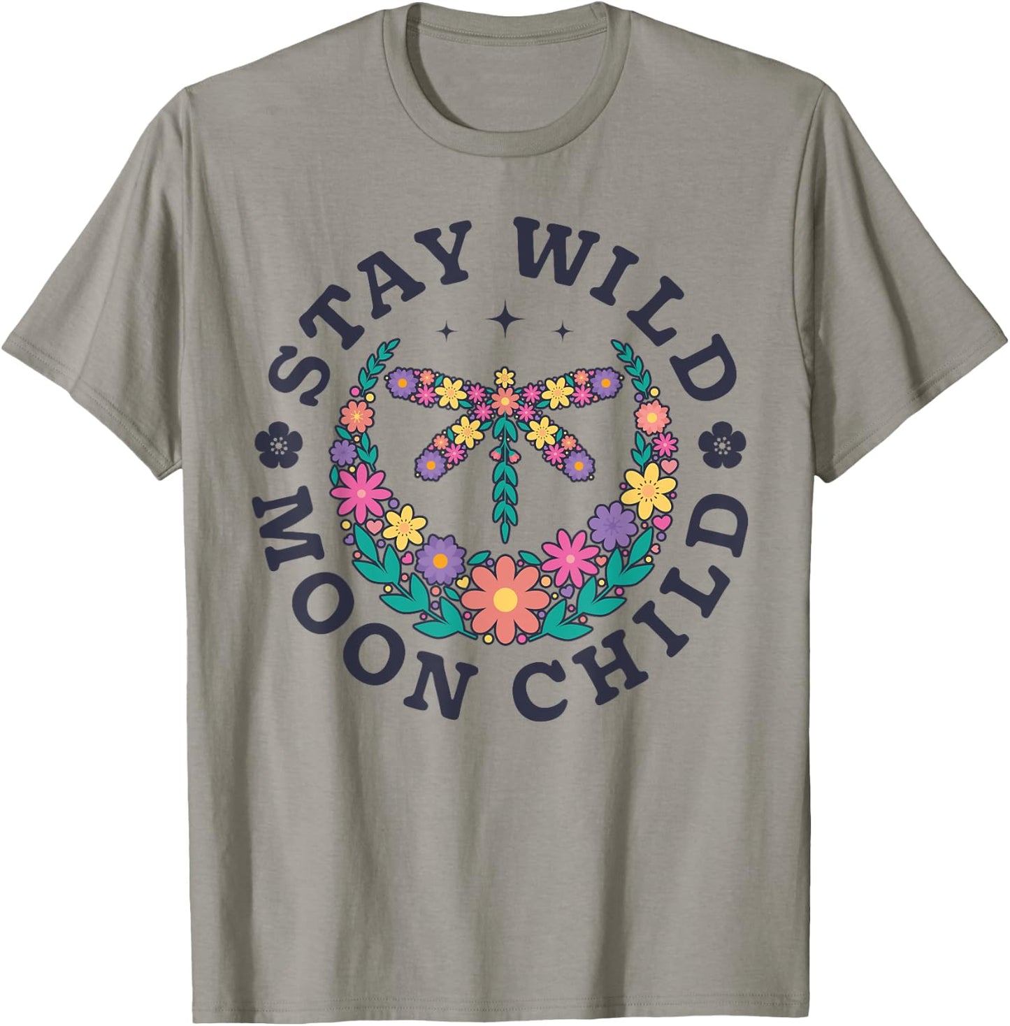 Stay Wild Moon Child Hippie Dragonfly Retro 70s Bug Insect T-Shirt - T-Shirt | Sand