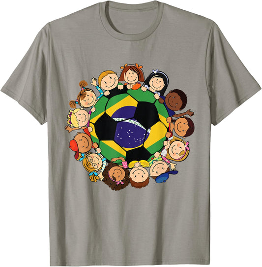 Brazil Soccer Ball Kids Toddler Boys Around Brazilian Flag T-Shirt - T-Shirt | Sand
