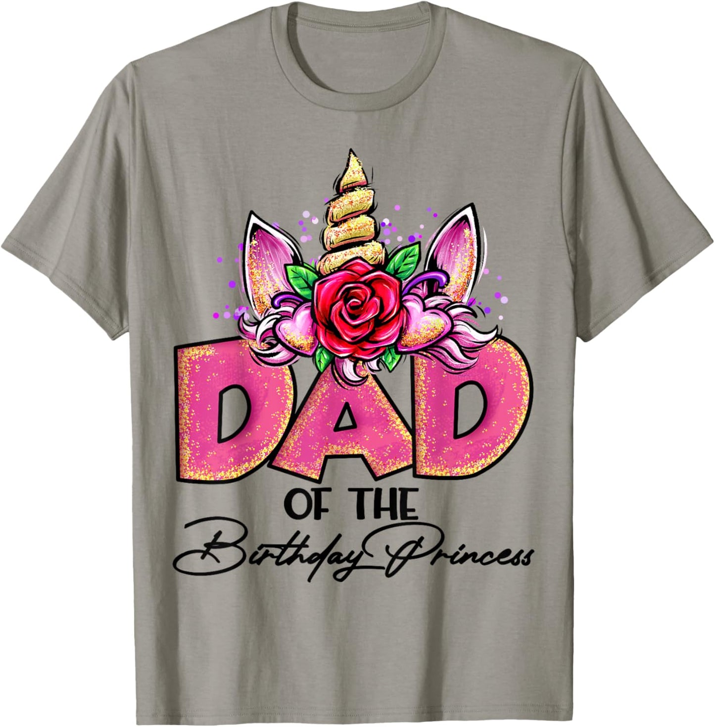 Dad of the Birthday Princess Unicorn Matching Family Daddy T-Shirt - T-Shirt | Sand