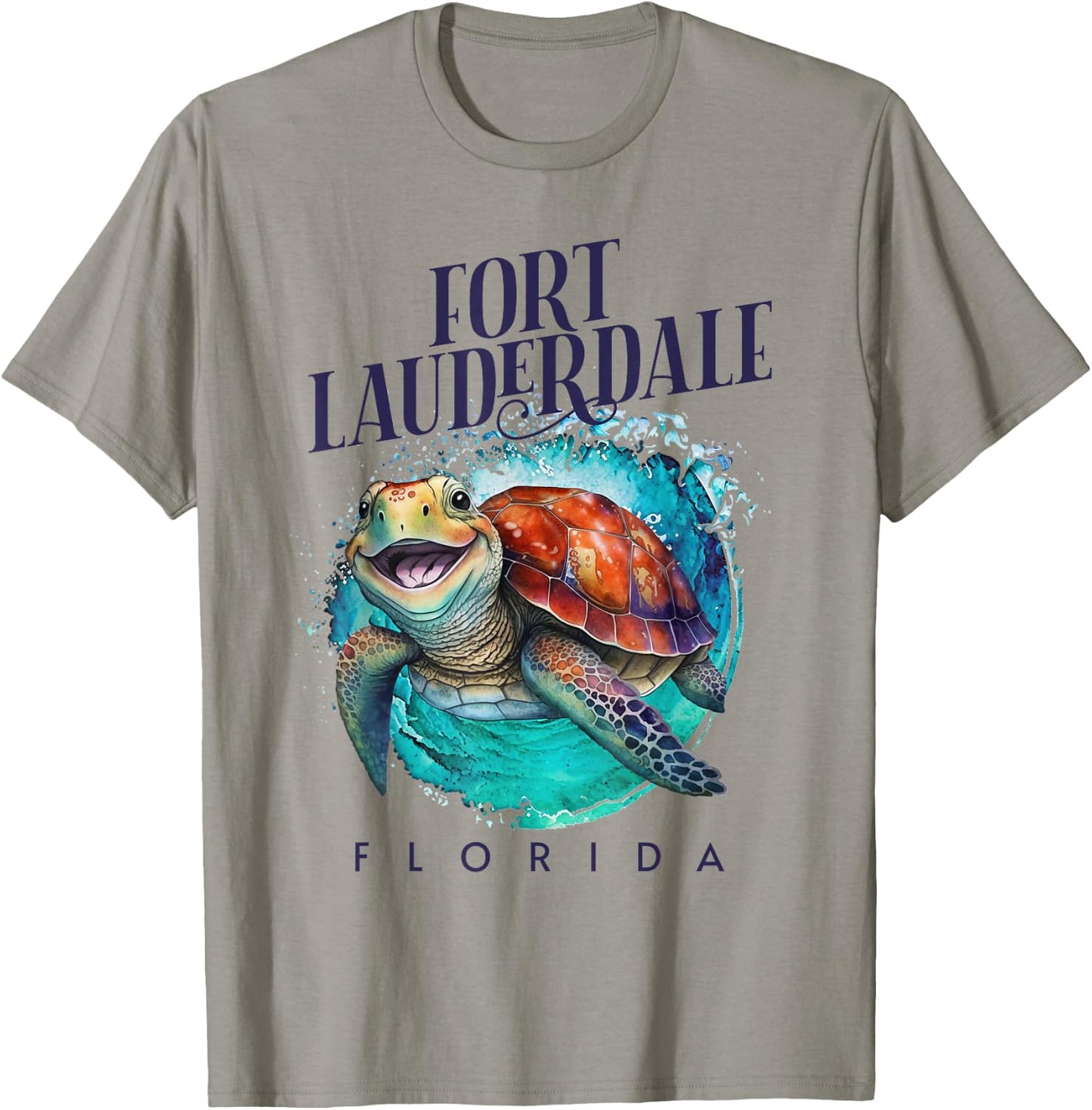 Fort Lauderdale Florida Watercolor Happy Sea Turtle T-Shirt - T-Shirt | Sand