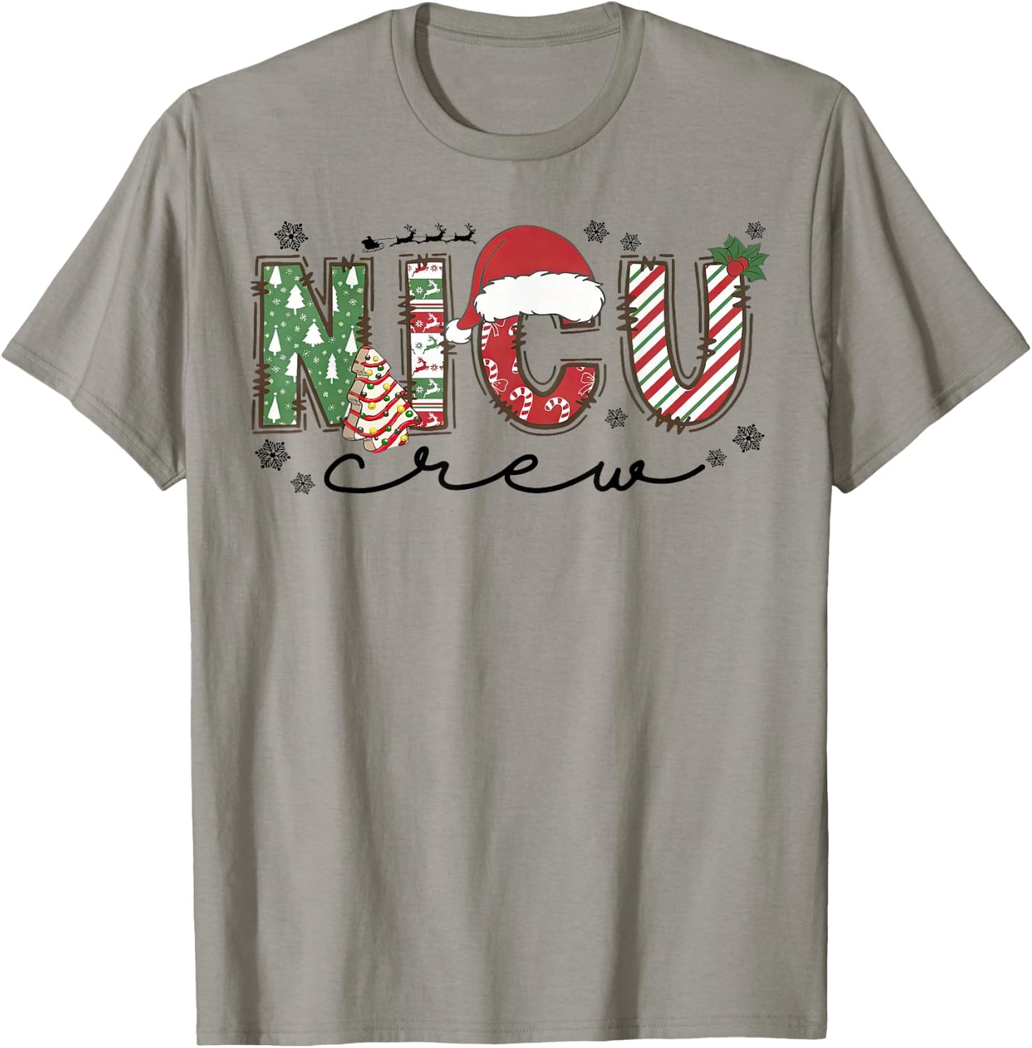 Christmas Nicu Nurse Crew Santa Hat Nursing Xmas T-Shirt - T-Shirt | Sand