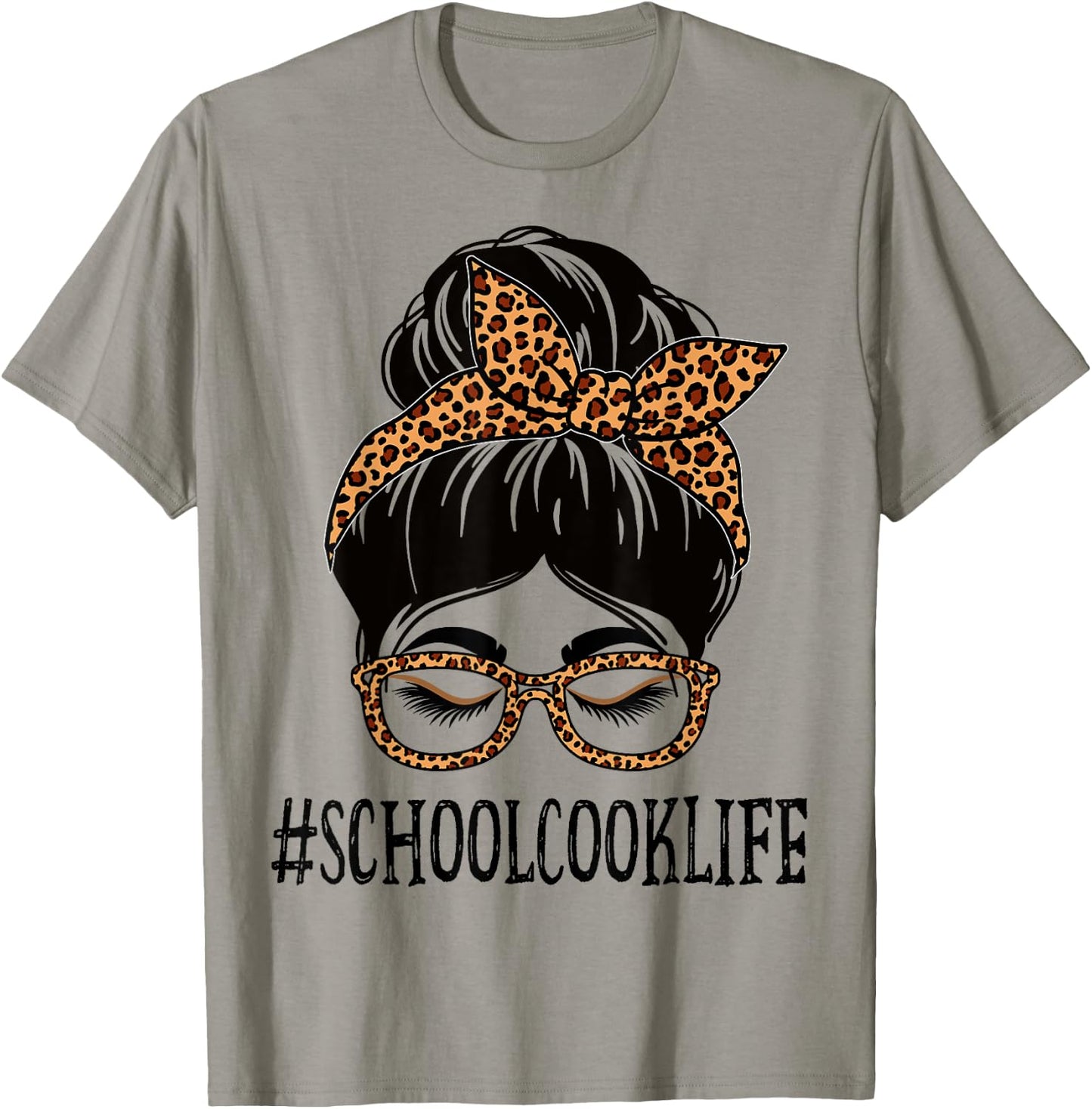 School Cook Leopard Messy Bun Appreciation Back To School T-Shirt - T-Shirt | Sand
