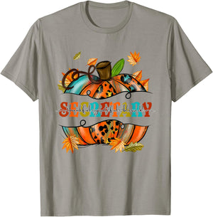 Thankful Grateful Blessed Secretary Pumpkin Autumn Fall T-Shirt - T-Shirt | Sand