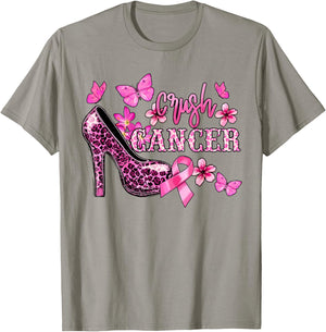 Crush Breast Cancer Awareness High Heels Pink Ribbon T-Shirt - T-Shirt | Sand