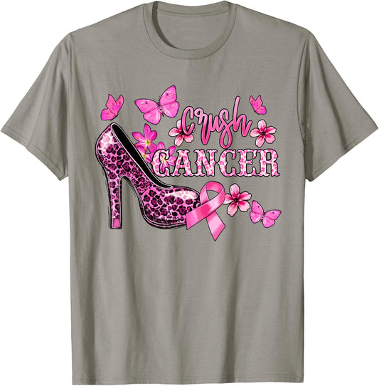 Crush Breast Cancer Awareness High Heels Pink Ribbon T-Shirt - T-Shirt | Sand