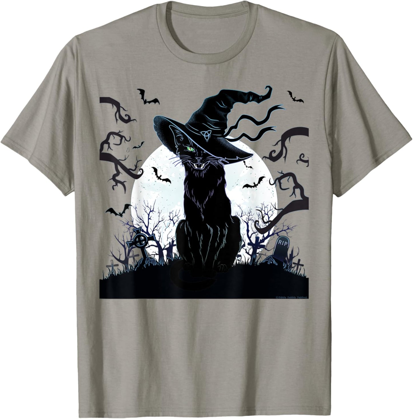 Scary Vintage Black Cat Cemetery Full Moon - Halloween T-Shirt - T-Shirt | Sand