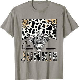 Leopard Highland Cow Bandana Cow Junkie Western Country Gift T-Shirt - T-Shirt | Sand