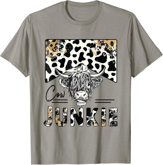 Leopard Highland Cow Bandana Cow Junkie Western Country Gift T-Shirt - T-Shirt | Sand