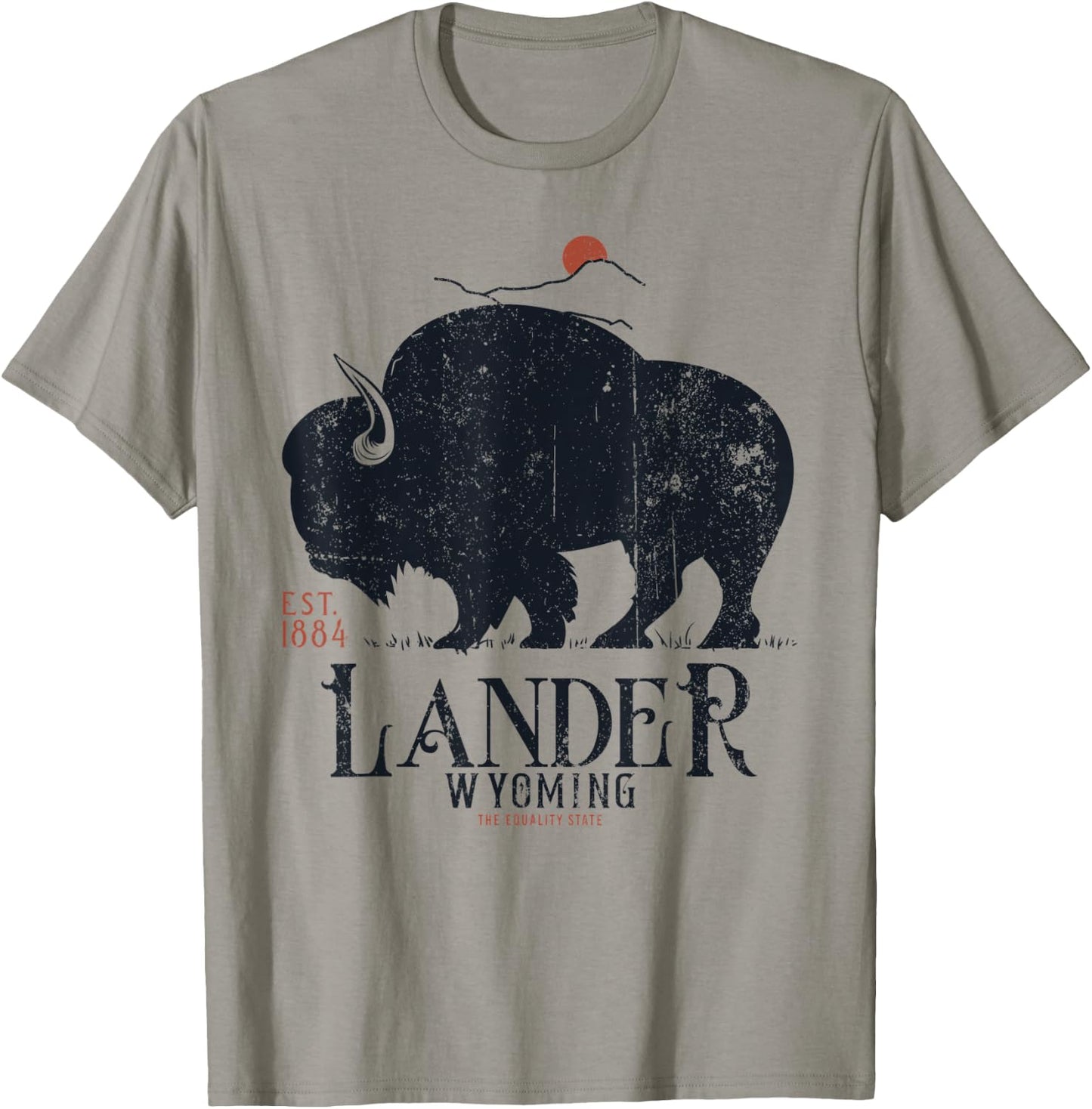 Vintage Lander Wyoming Mountains Bison Western T-Shirt - T-Shirt | Sand