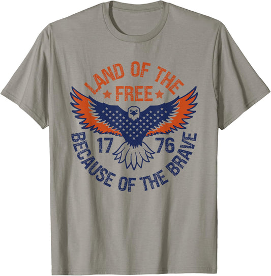 Land of the Free Because of the Brave USA Eagle 4th July T-Shirt - T-Shirt | Sand