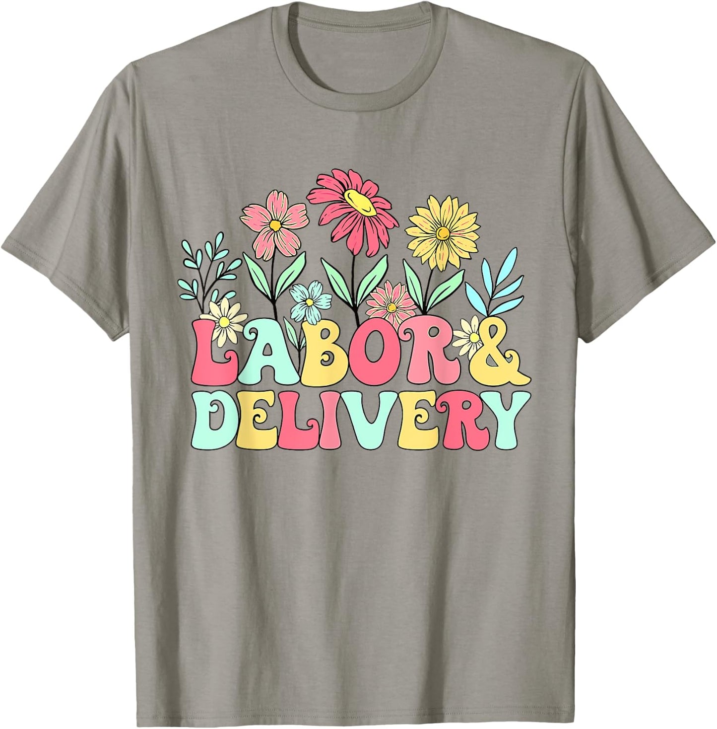 Retro Wildflowers Labor & Delivery Nurse Shirt, L&D Gift T-Shirt - T-Shirt | Sand