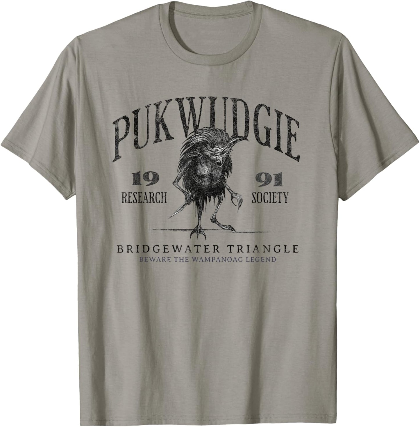 Awesome Cryptid Pukwudgie Research Society Est 1991 Bridgewater Triangle -Adults Grey T-Shirt - T-Shirt | Sand