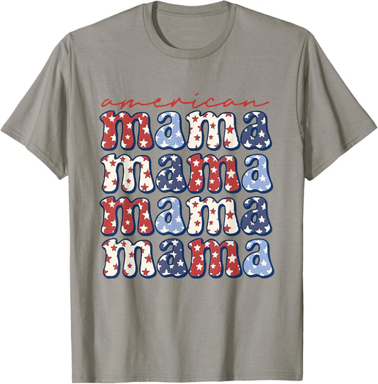 Retro Groovy American Mama 4th Of July Patriotic Mom Women T-Shirt - T-Shirt | Sand