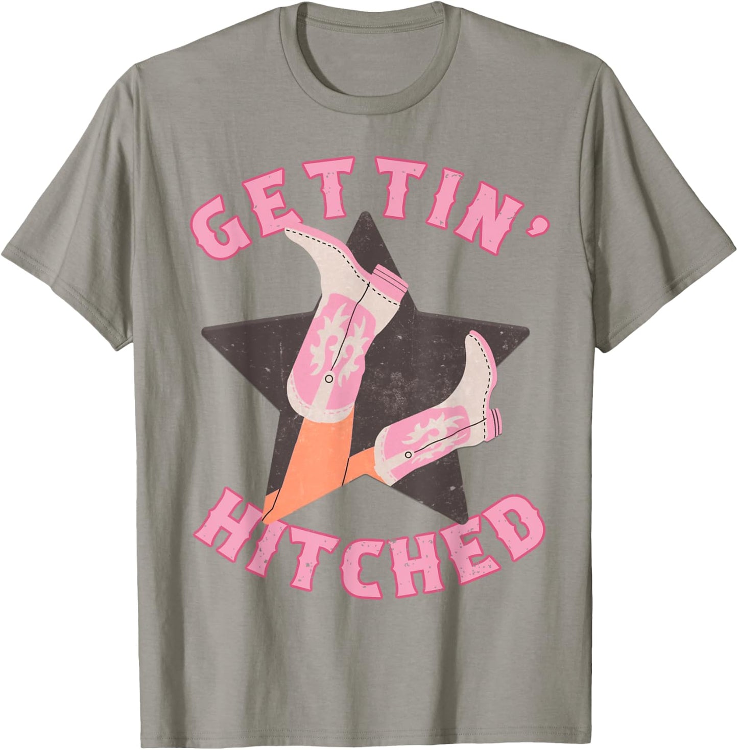 Western Gettin' Hitched Bridal Bachelorette Party Matching T-Shirt - T-Shirt | Sand