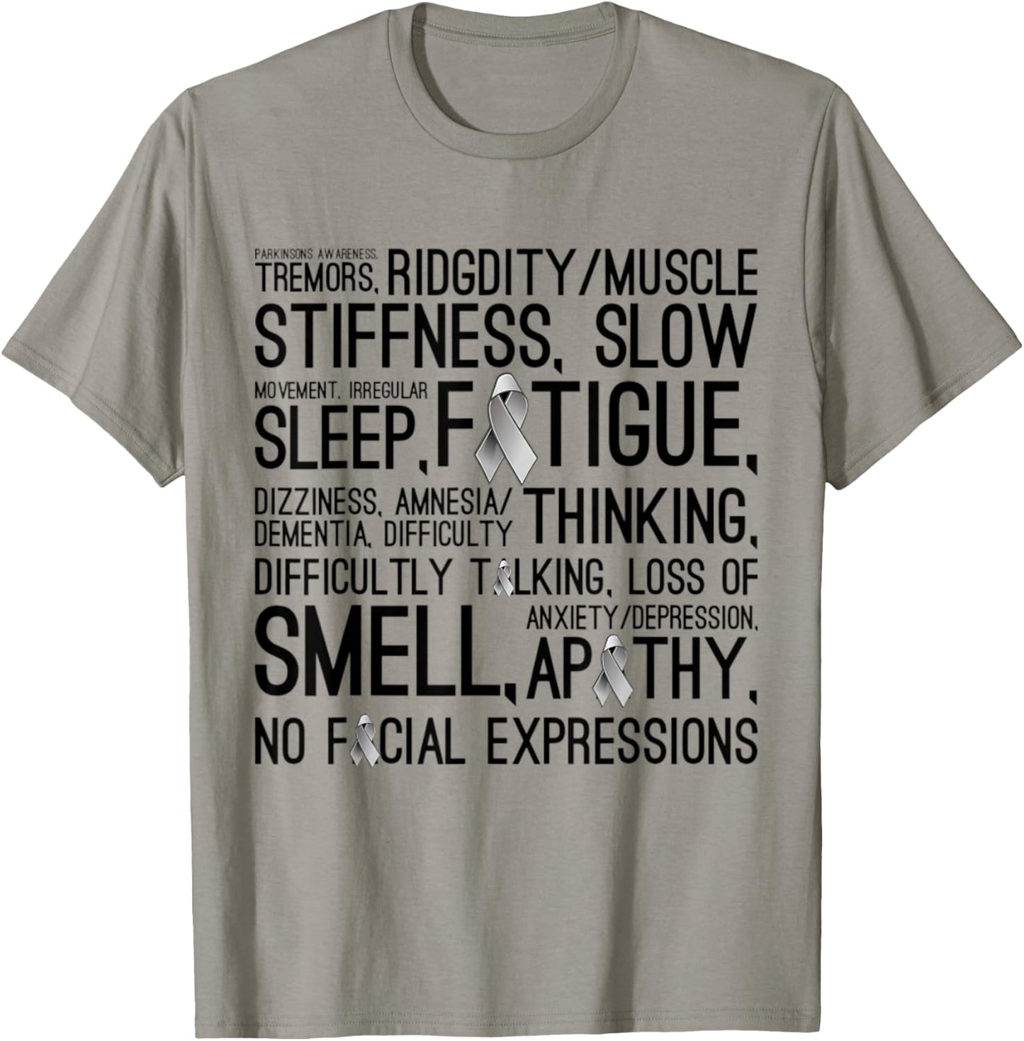 Parkinson Disease Awareness Month - Symptoms Grey Ribbon T-Shirt - T-Shirt | Sand