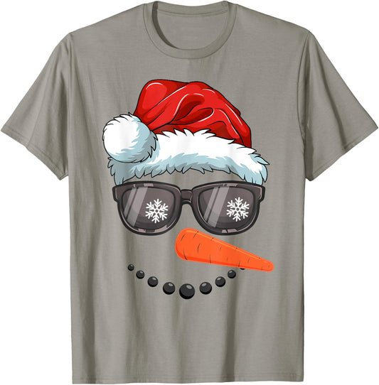 Snowman Face Family Christmas Matching Santa Hat Sunglasses T-Shirt - T-Shirt | Sand