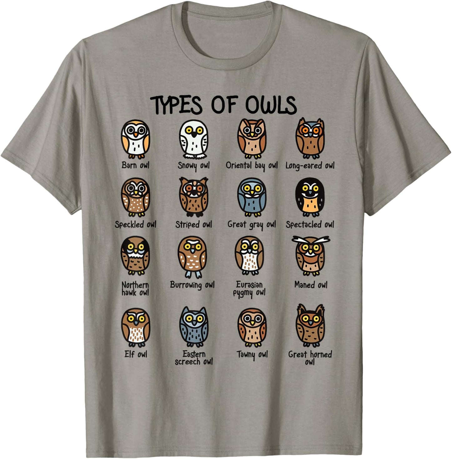 Types of Owls Collection For Cute Owl Lover T-Shirt - T-Shirt | Sand