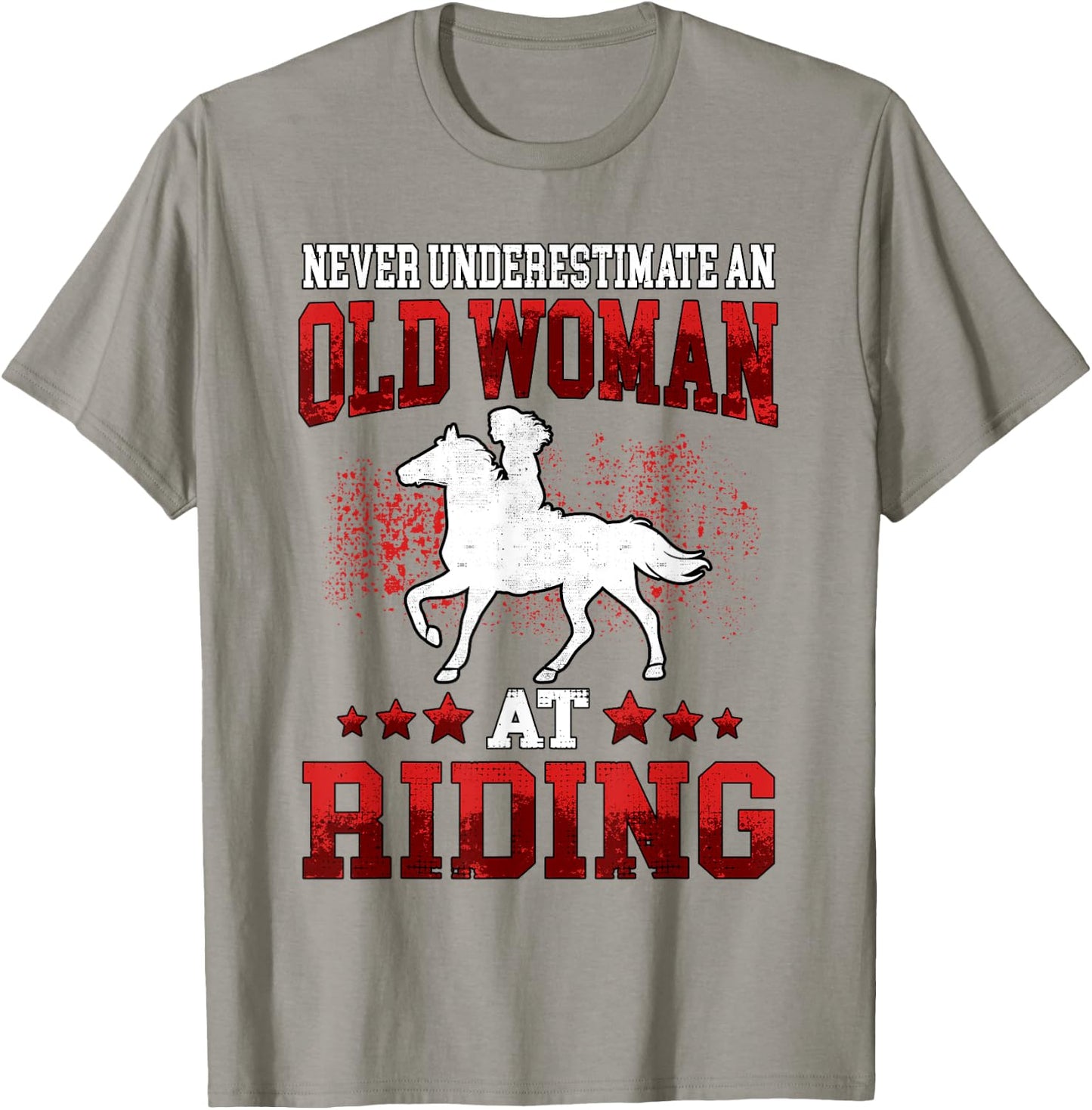 Old woman at riding horse rider T-Shirt - T-Shirt | Sand