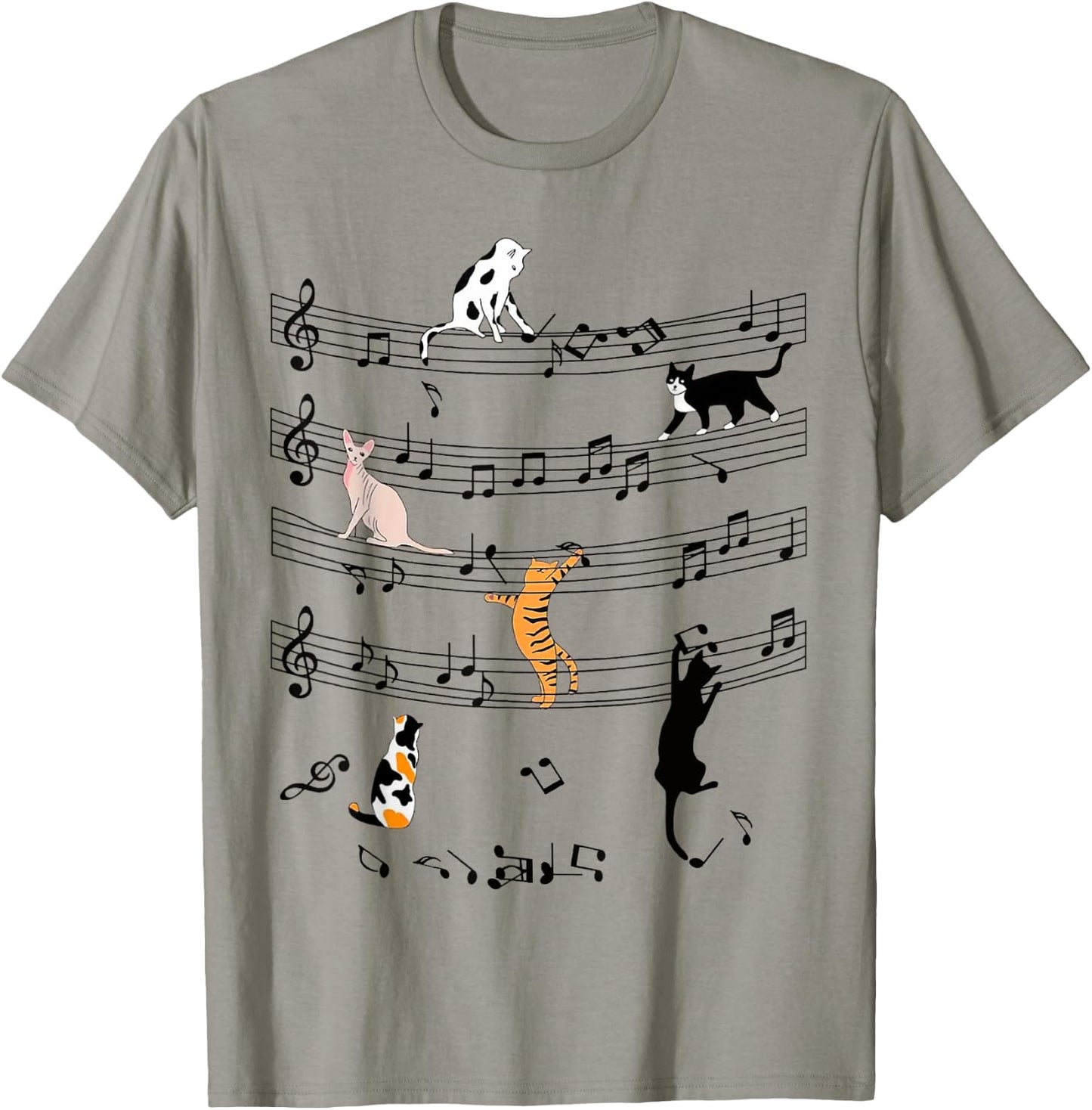 Cute Cat Kitty Playing Music Note Clef Funny Musician Art Women Kids T-Shirt - T-Shirt | Sand